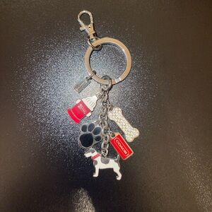 Coach Dog Charm Keychain Fob Bag Charm - Silver and Red - Terrier Jack Russell